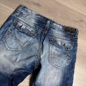 Y2K Express Embroidered Flap Pocket Washed Straight Leg‎ Denim Jeans